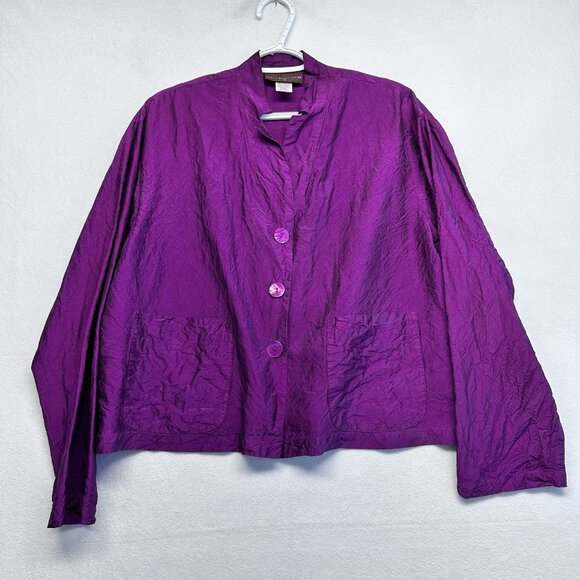 Eleven Stitch Design Silk Button Up Lightweight Jacket Size S Purple Lagenlook - Picture 1 of 13